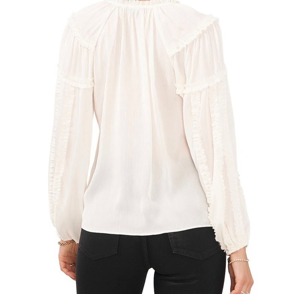 Chelsea and Violet Plisse Ruffle Split V-Neck Long Balloon Sleeve Blouse - Picture 3 of 5
